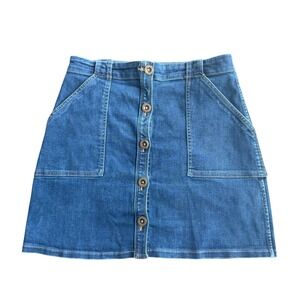 Banana Republic Denim Mini Skirt Button Front Blue Wash Patch Pocket Size 8